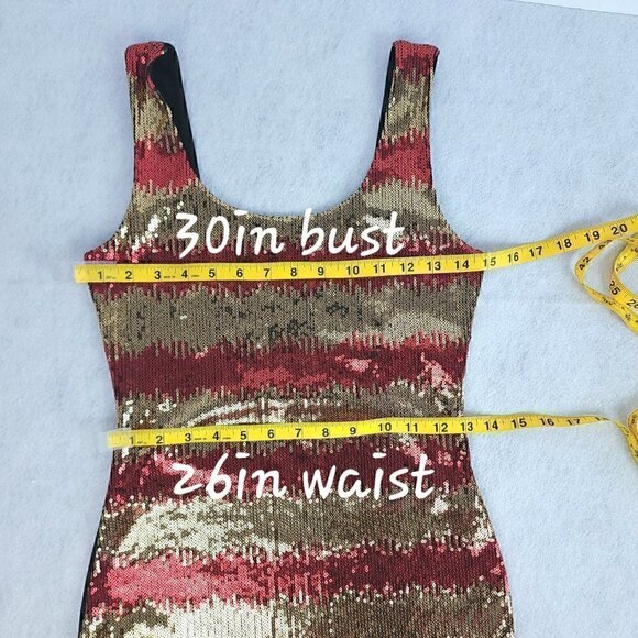 Codigo Burgundy, Gold, Sleeveless Zigzag Sequined Dress With Black Back Size Med - Picture 4 of 8